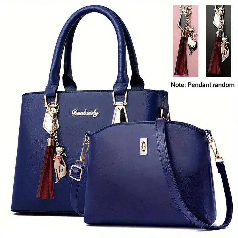 Conjunto de bolsa de courocom 2 peças, bolsa crossbody, de escritório e de trabalho