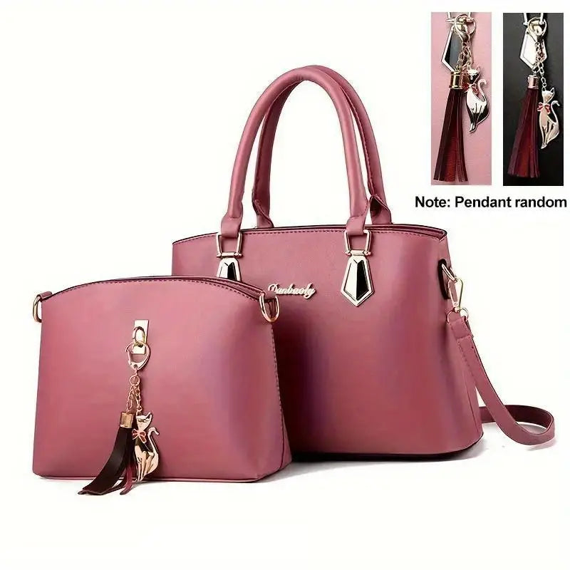 Conjunto de bolsa de courocom 2 peças, bolsa crossbody, de escritório e de trabalho