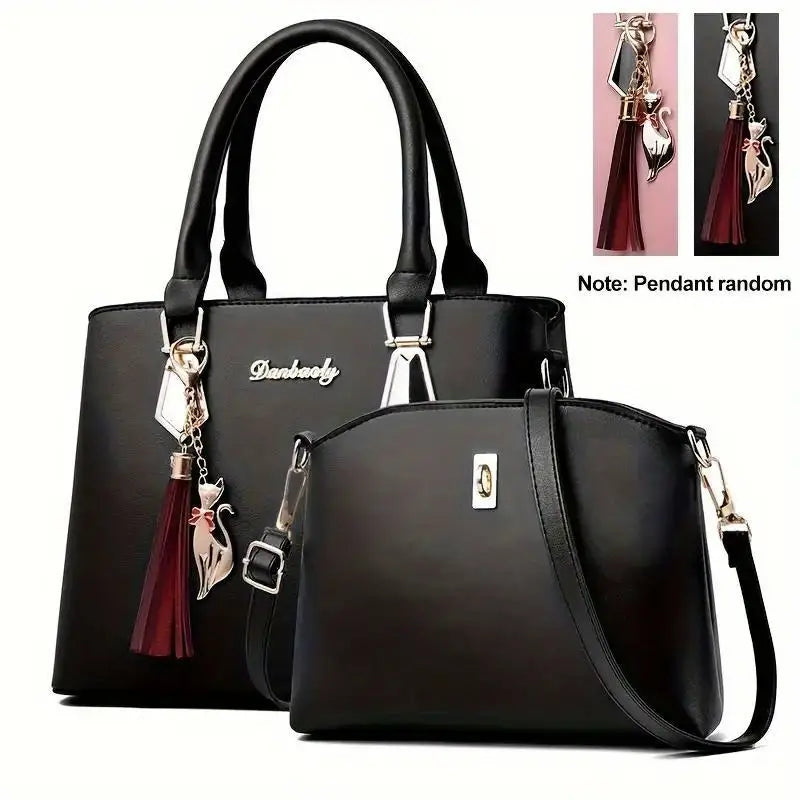 Conjunto de bolsa de courocom 2 peças, bolsa crossbody, de escritório e de trabalho