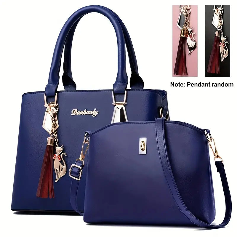 Conjunto de bolsa de courocom 2 peças, bolsa crossbody, de escritório e de trabalho