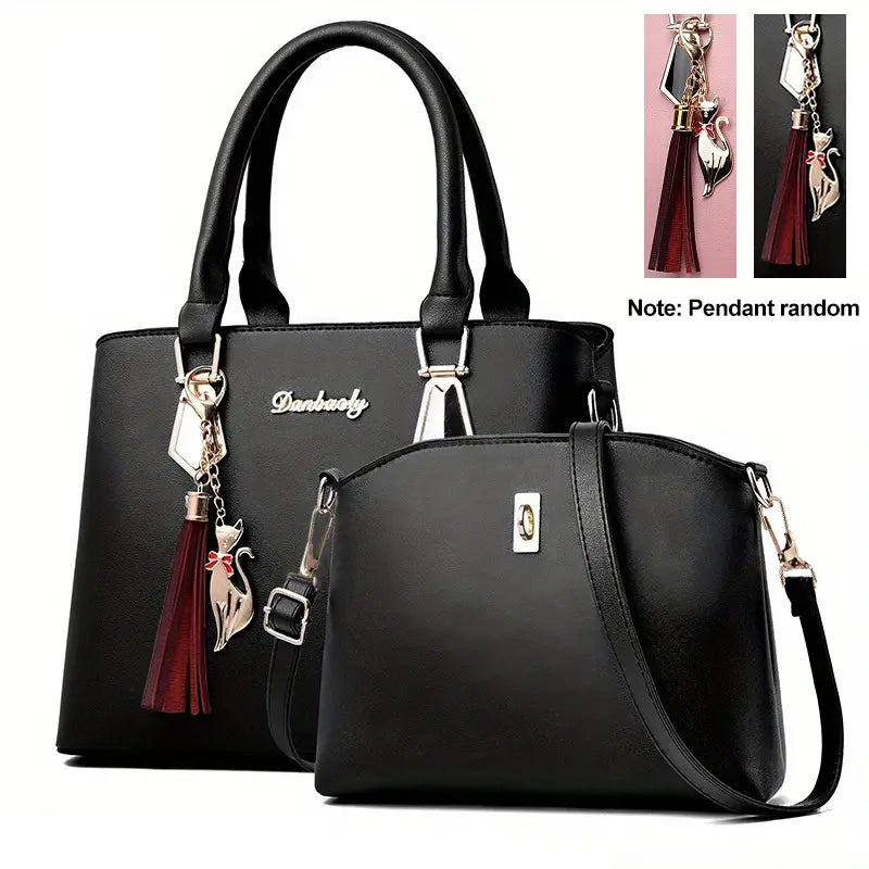 Conjunto de bolsa de courocom 2 peças, bolsa crossbody, de escritório e de trabalho