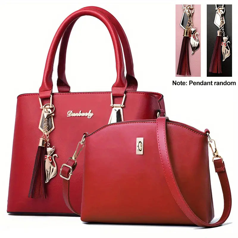 Conjunto de bolsa de courocom 2 peças, bolsa crossbody, de escritório e de trabalho