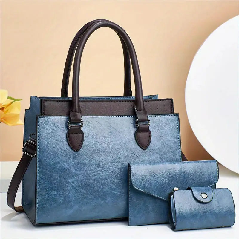 Conjunto de 3 peças de bolsa de alça superior vintage, bolsa crossbody e bolsa de mão
