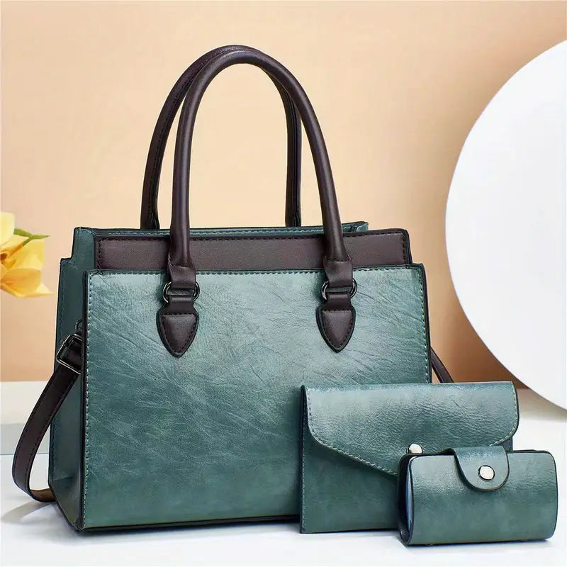 Conjunto de 3 peças de bolsa de alça superior vintage, bolsa crossbody e bolsa de mão