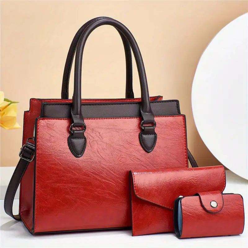Conjunto de 3 peças de bolsa de alça superior vintage, bolsa crossbody e bolsa de mão