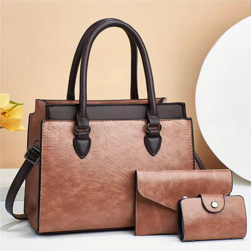 Conjunto de 3 peças de bolsa de alça superior vintage, bolsa crossbody e bolsa de mão