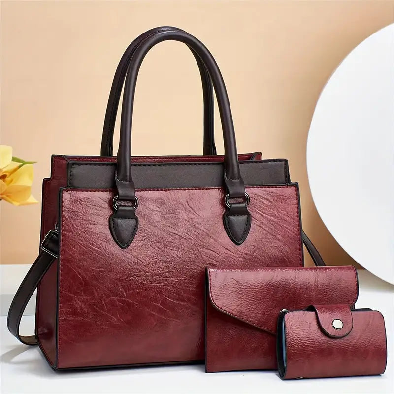 Conjunto de 3 peças de bolsa de alça superior vintage, bolsa crossbody e bolsa de mão