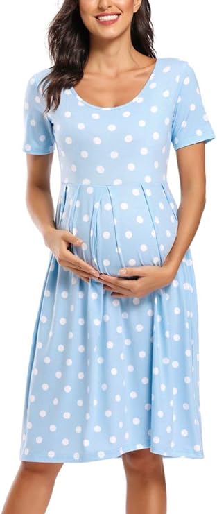 Vestido feminino casual listrado para maternidade curto e manga 3/4 na altura do joelho para gravidez