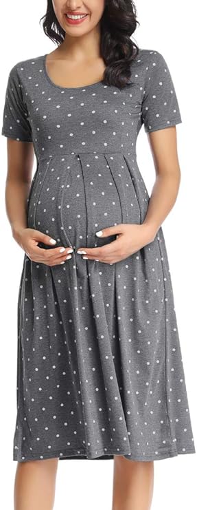 Vestido feminino casual listrado para maternidade curto e manga 3/4 na altura do joelho para gravidez