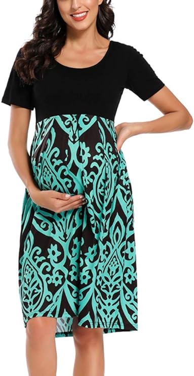 Vestido feminino casual listrado para maternidade curto e manga 3/4 na altura do joelho para gravidez