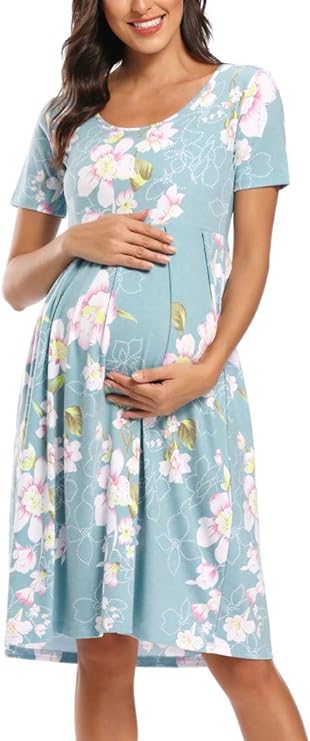 Vestido feminino casual listrado para maternidade curto e manga 3/4 na altura do joelho para gravidez