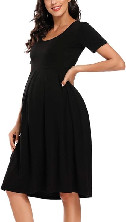 Vestido feminino casual listrado para maternidade curto e manga 3/4 na altura do joelho para gravidez