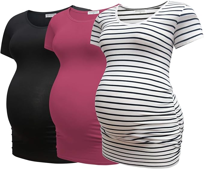 Conjunto de 3 camisetas clássica com babados laterais, roupas para gravidez