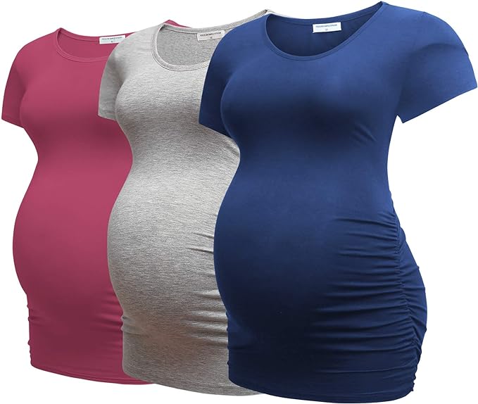 Conjunto de 3 camisetas clássica com babados laterais, roupas para gravidez