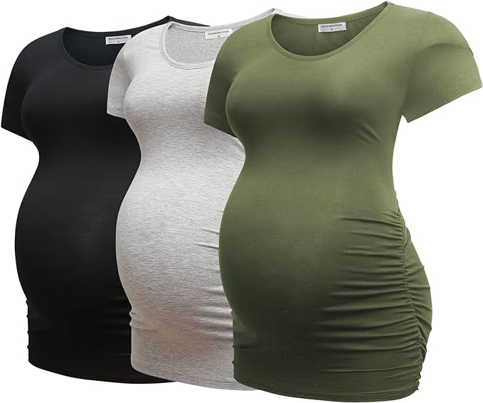 Conjunto de 3 camisetas clássica com babados laterais, roupas para gravidez
