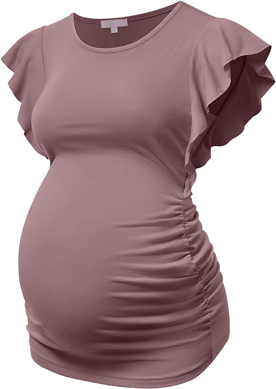 Camiseta com manga lateral franzida, blusa casual para gravidez, túnica