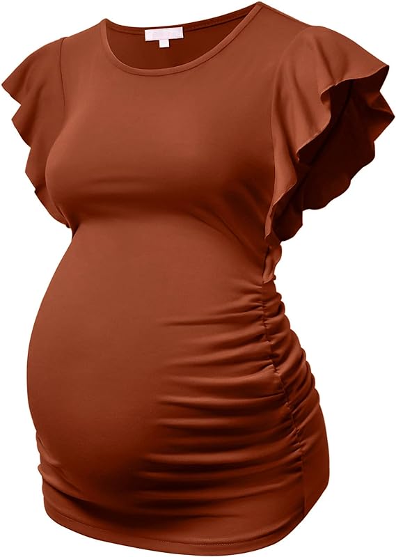 Camiseta com manga lateral franzida, blusa casual para gravidez, túnica