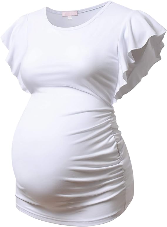 Camiseta com manga lateral franzida, blusa casual para gravidez, túnica