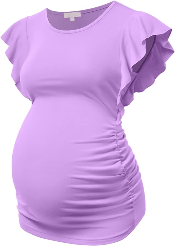 Camiseta com manga lateral franzida, blusa casual para gravidez, túnica