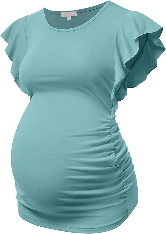 Camiseta com manga lateral franzida, blusa casual para gravidez, túnica