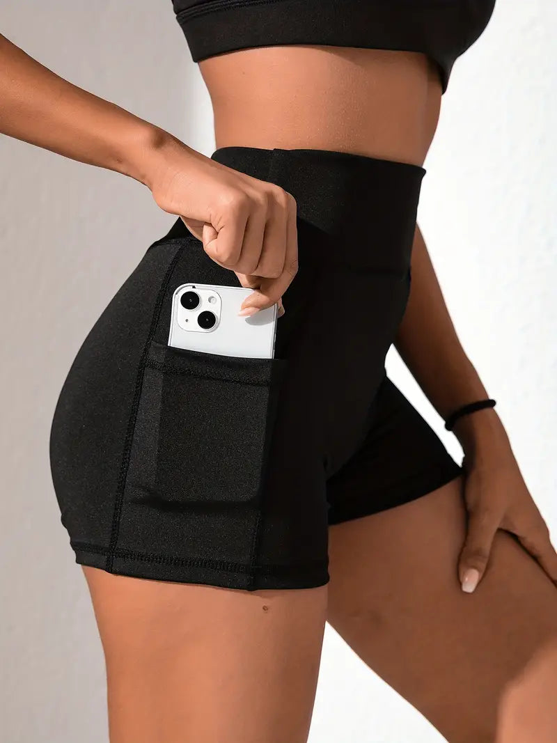 Shorts esportivos sexy para levantar o bumbum com bolsos laterais