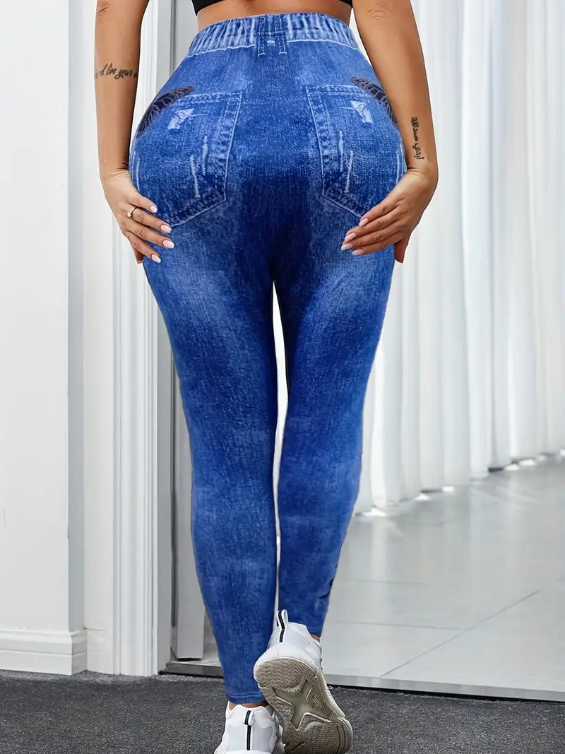 Calça colante de cintura alta com estampa de borboleta