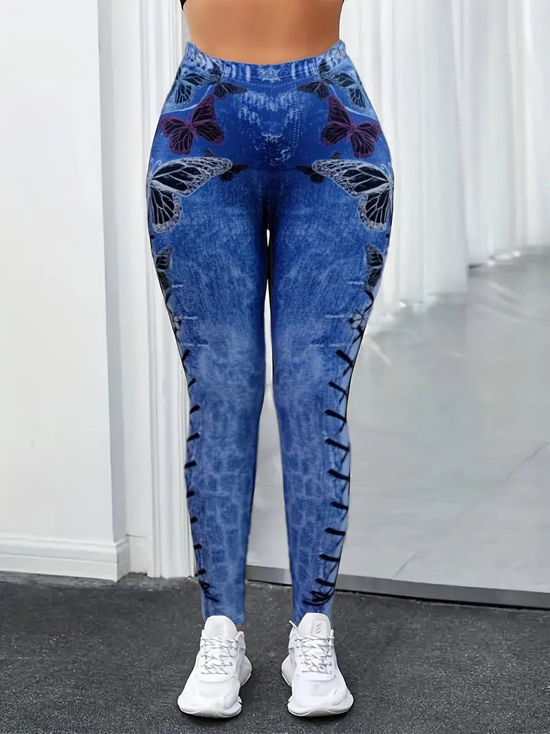 Calça colante de cintura alta com estampa de borboleta