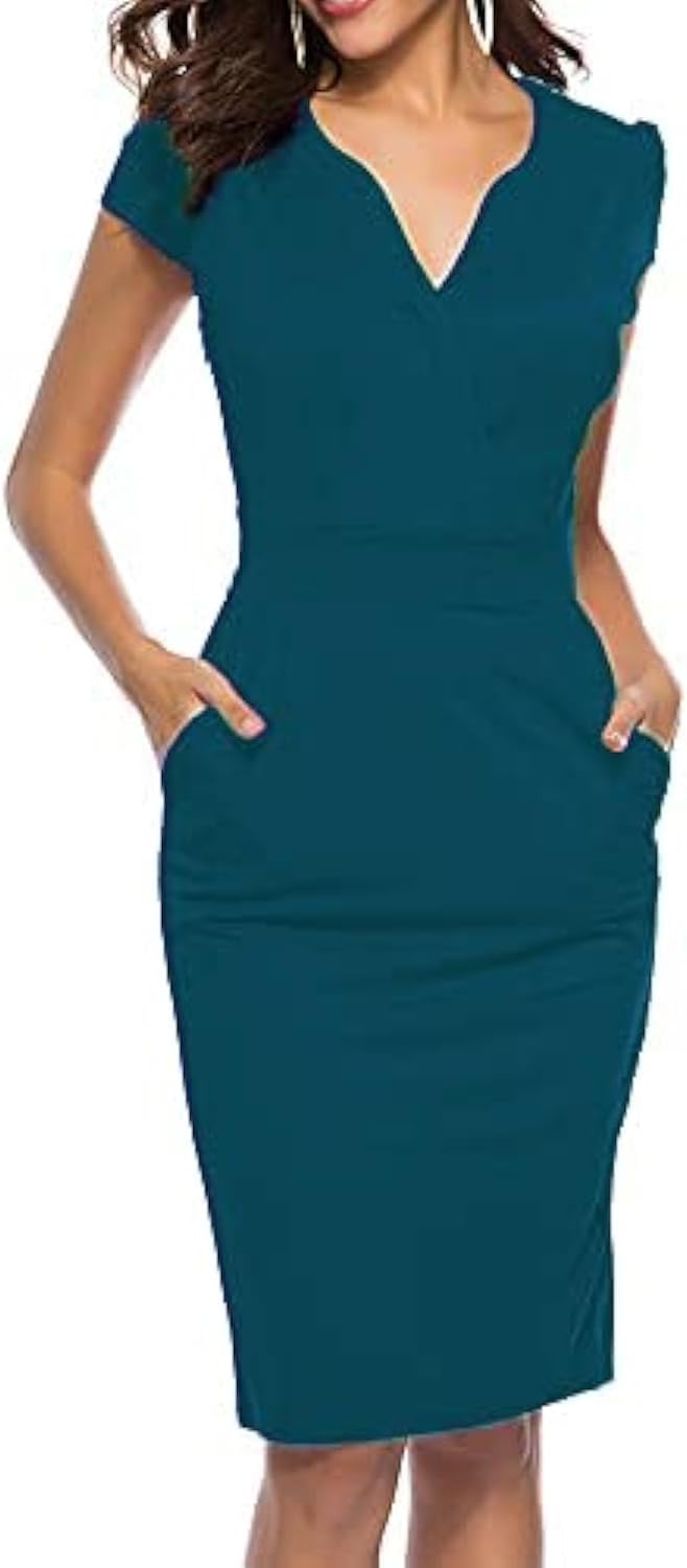 Vestido casual de mulher estilo cocktail retro para trabalho e escritório
