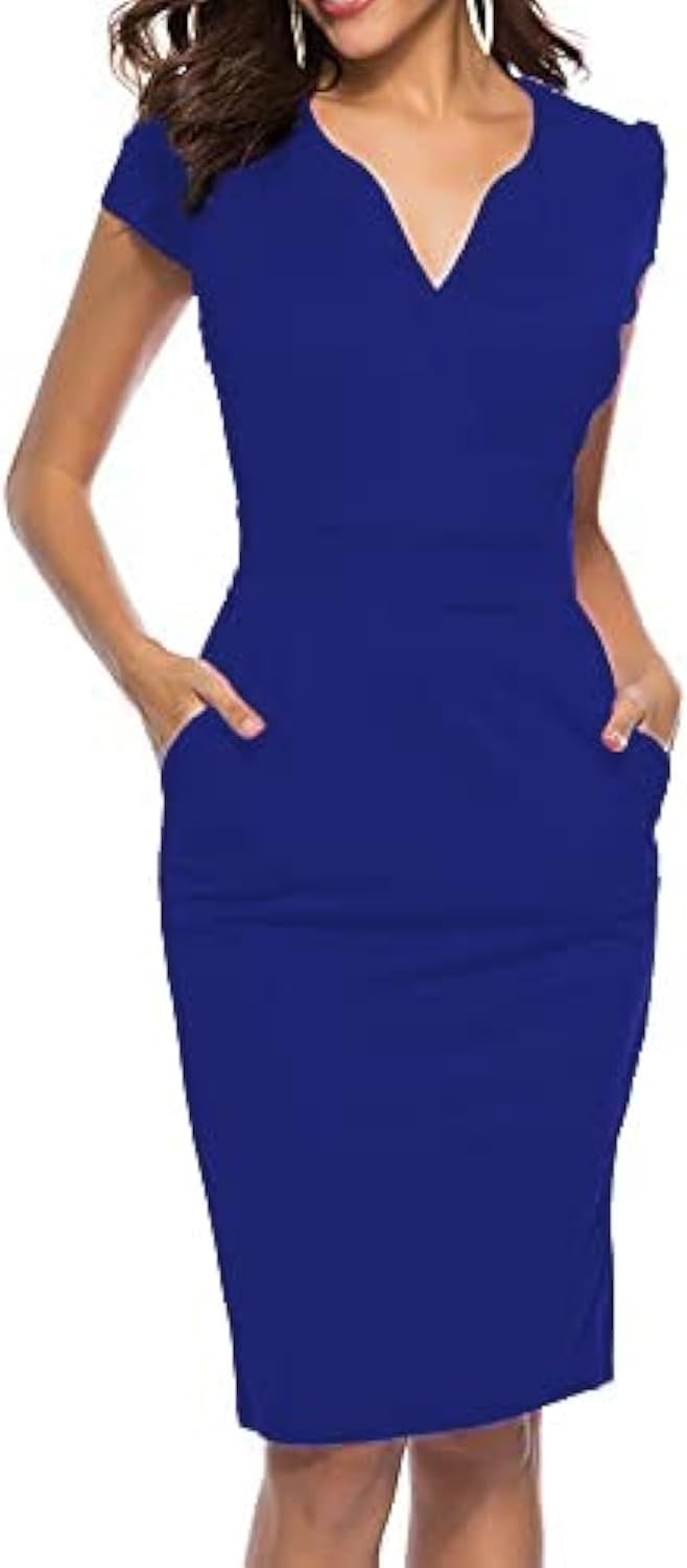 Vestido casual de mulher estilo cocktail retro para trabalho e escritório