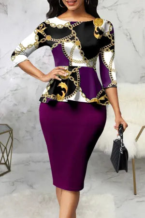 Vestidos casual com estampa patchwork e decote em bico