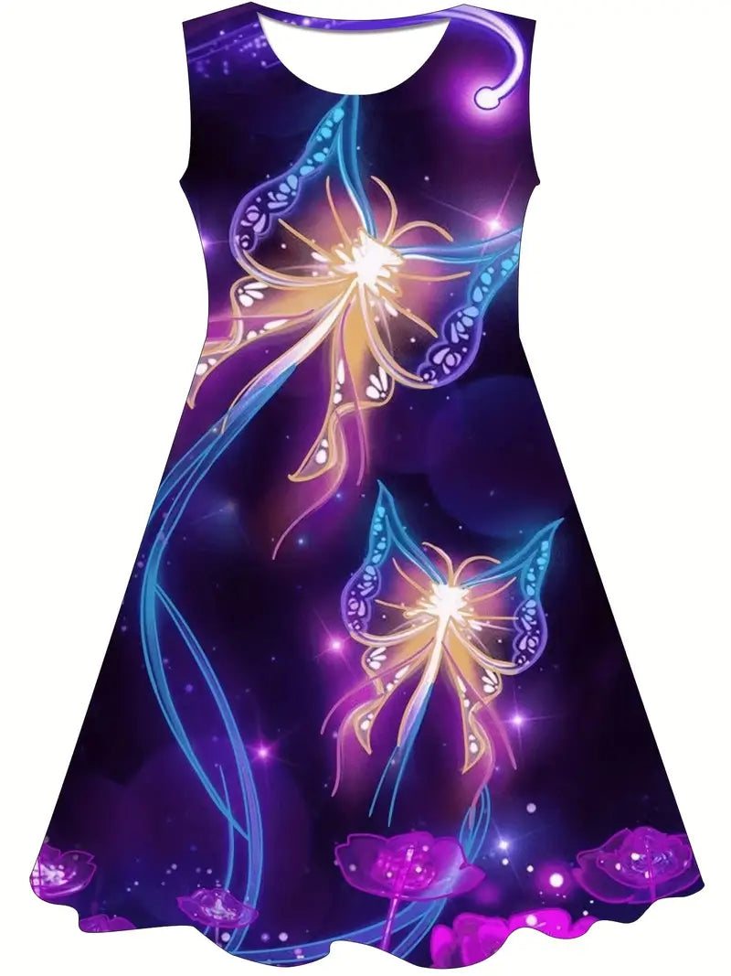 Vestido borboleta para meninas – estampa digital 3D, sem mangas