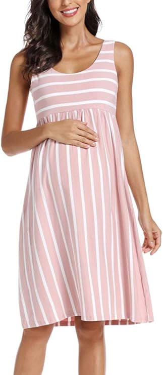 Vestido regata feminino para gestantes listrado colorido sem mangas na altura do joelho para chá de bebê