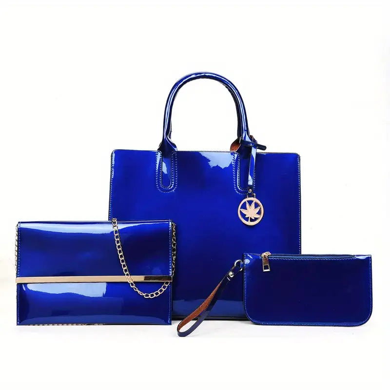 Conjuntos de 3 bolsas de couro envernizado, bolsa crossbody feminina da moda