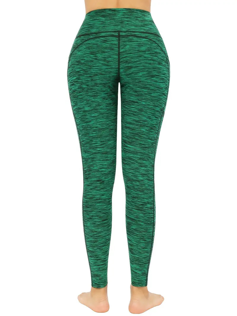 Calças colantes cintura alta yoga fitness, bolsos elásticos de cores sólidas