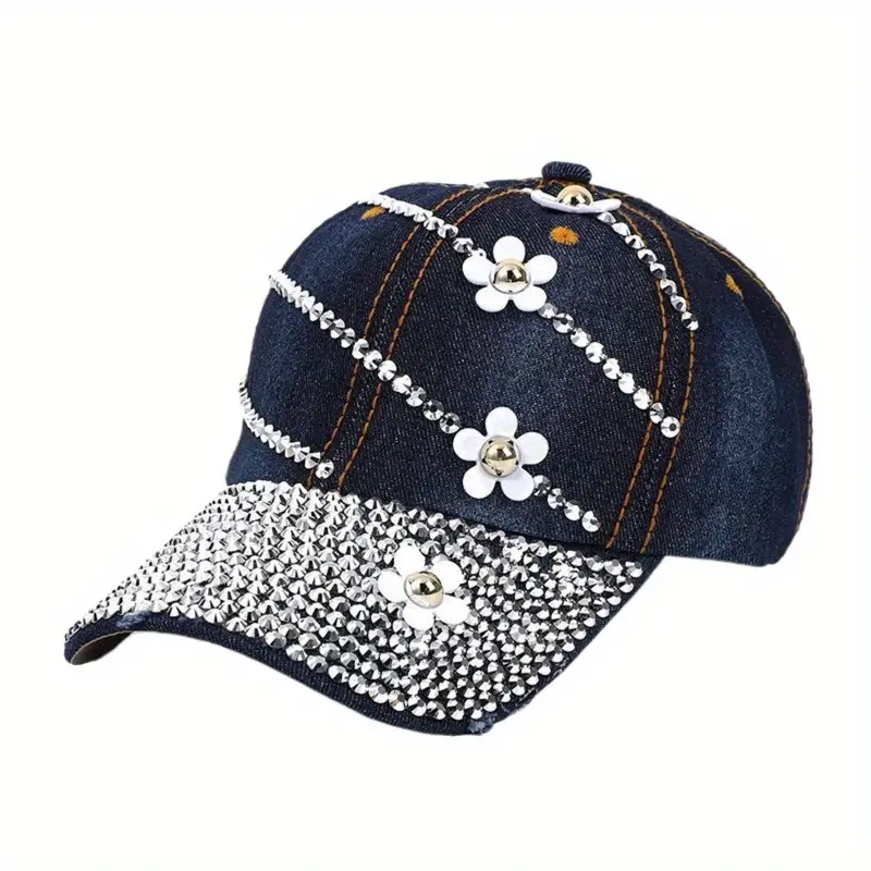 Chapéus com decoração de flores, chapéu de jeans
