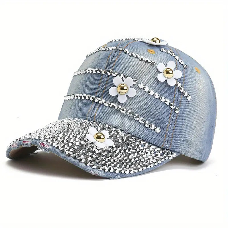Chapéus com decoração de flores, chapéu de jeans