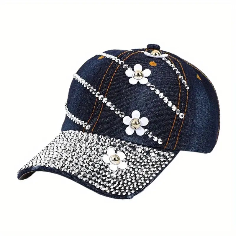 Chapéus com decoração de flores, chapéu de jeans