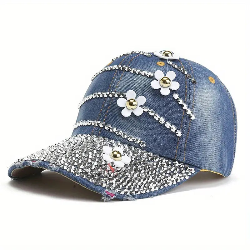 Chapéus com decoração de flores, chapéu de jeans