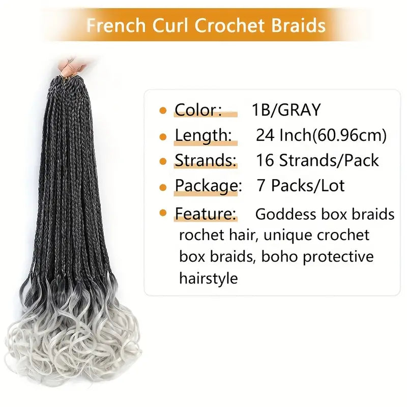7 pacotes de tranças cabelo sintético de crochê cinza - Extensões de tranças de crochê encaracoladas francesas