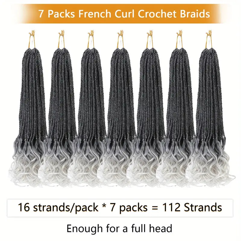 7 pacotes de tranças cabelo sintético de crochê cinza - Extensões de tranças de crochê encaracoladas francesas