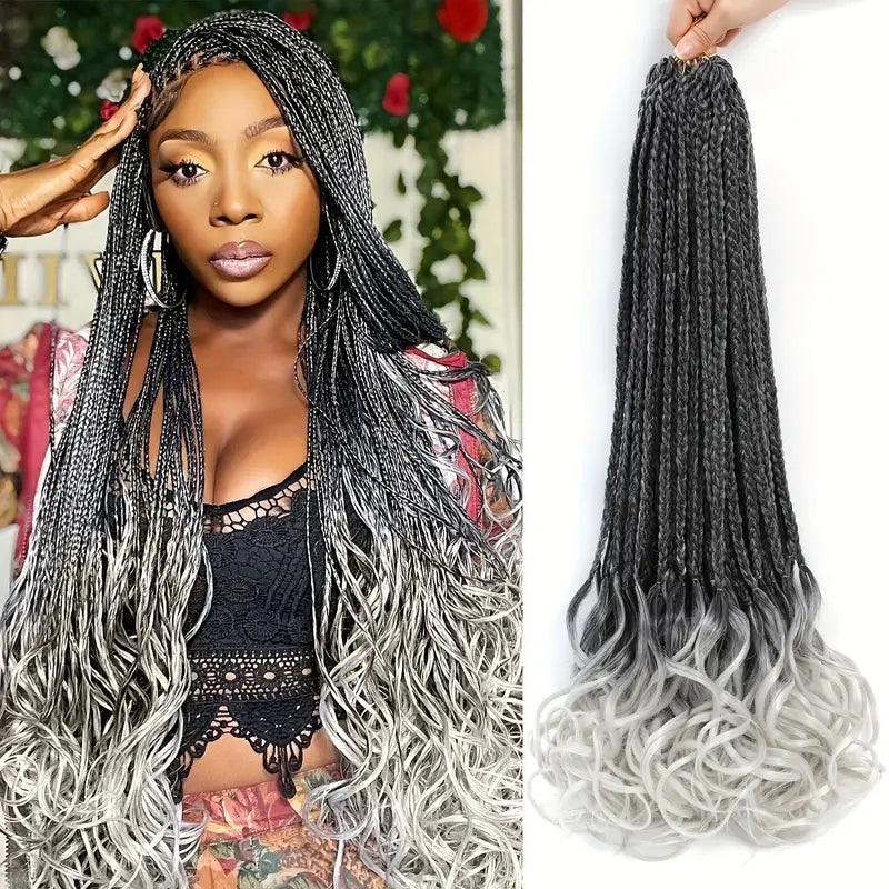 7 pacotes de tranças cabelo sintético de crochê cinza - Extensões de tranças de crochê encaracoladas francesas