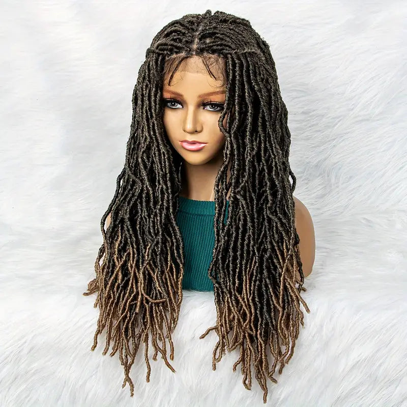 Peruca trançada de renda completa de cabelo sintéticas, tranças longas de crochê com cabelo de bebê