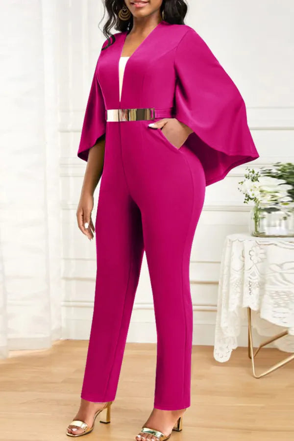 Macacão sexy sólido com bolso assimétrico gola regular