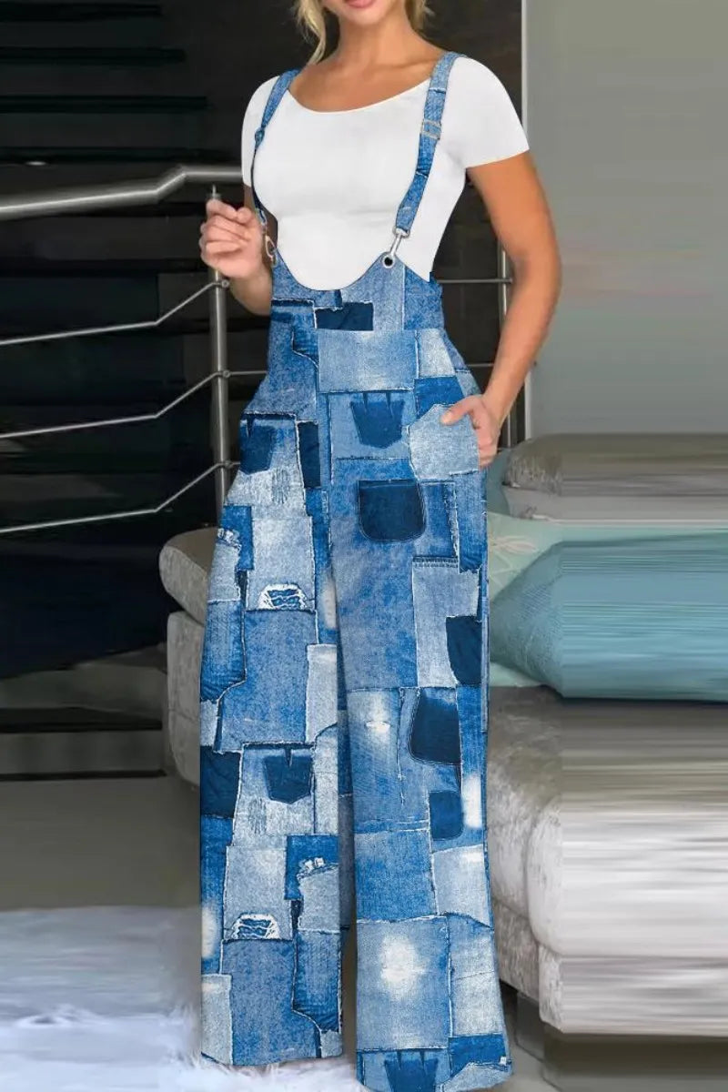 Macacão estampado patchwork alça espaguete regular (sem camisete)
