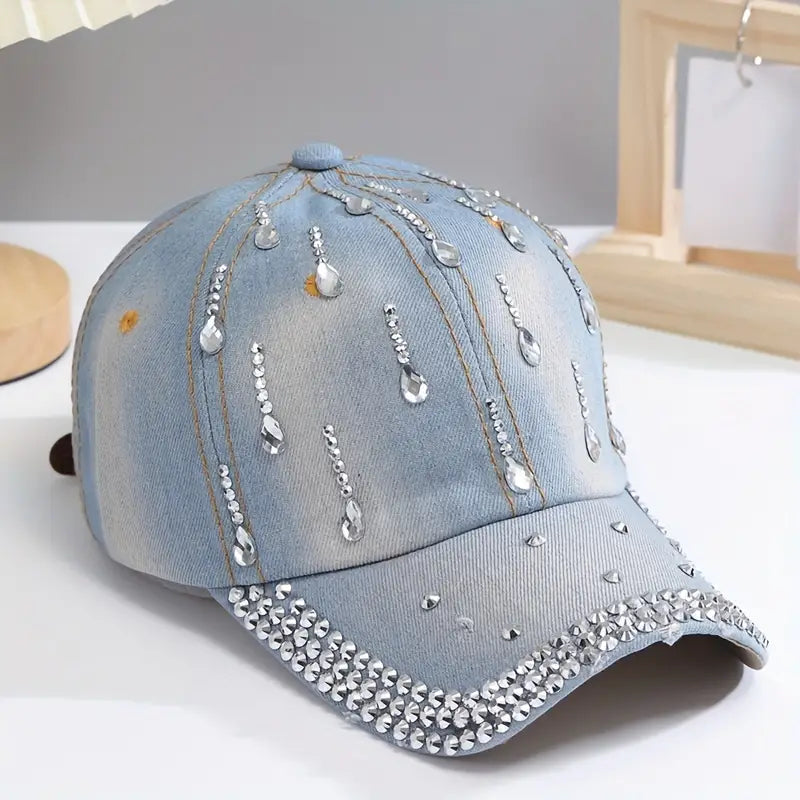 Chapéu de jeans com strass ajustável esportivo