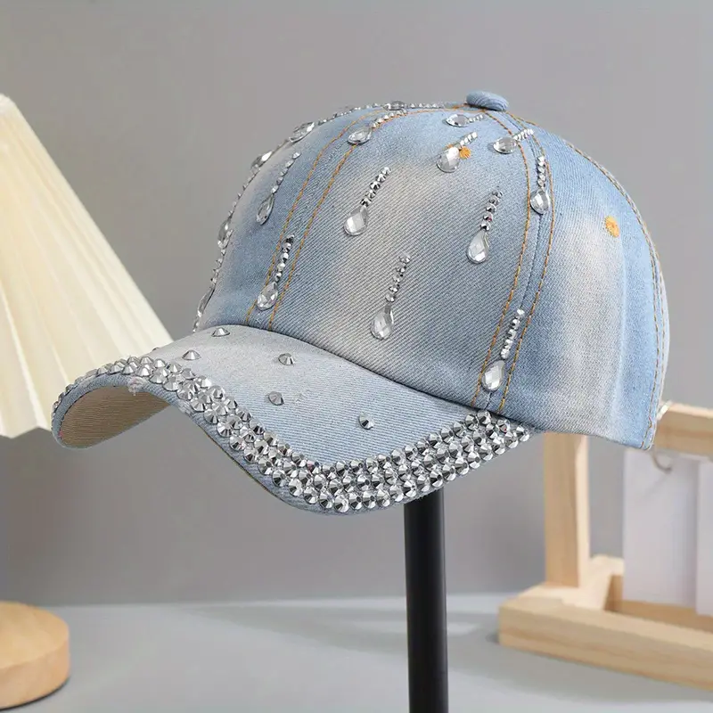 Chapéu de jeans com strass ajustável esportivo