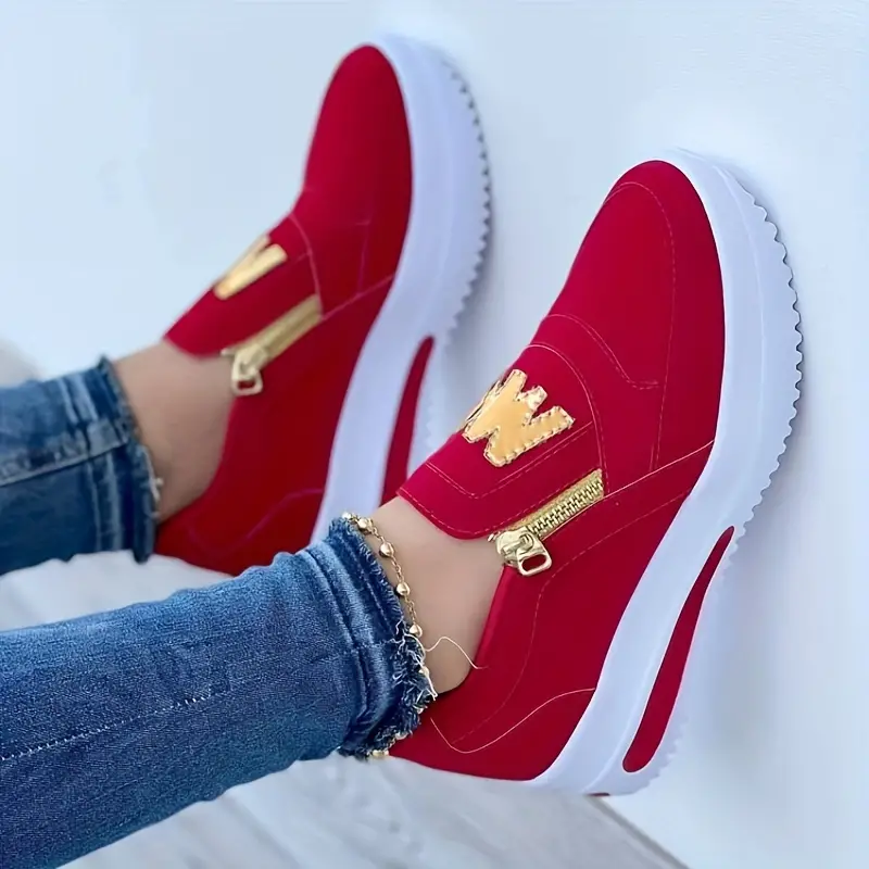 Sapatilhas de plataforma casual feminino, sapatilhas de corrida de cano baixo com zíper lateral
