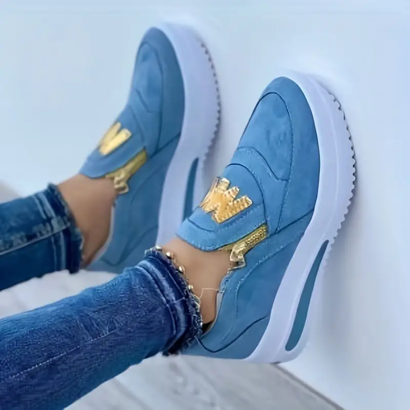 Sapatilhas de plataforma casual feminino, sapatilhas de corrida de cano baixo com zíper lateral
