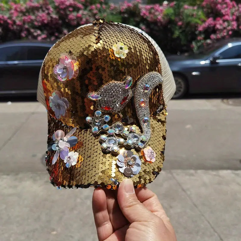 Chapéu com lantejoulas e strass Fox Hip Hop brilhante