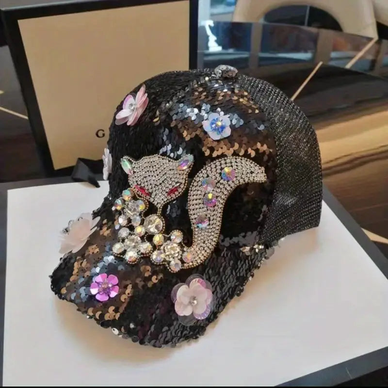 Chapéu com lantejoulas e strass Fox Hip Hop brilhante